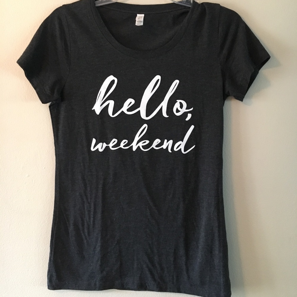 Hello weekend black graphic tee T-shirt Large